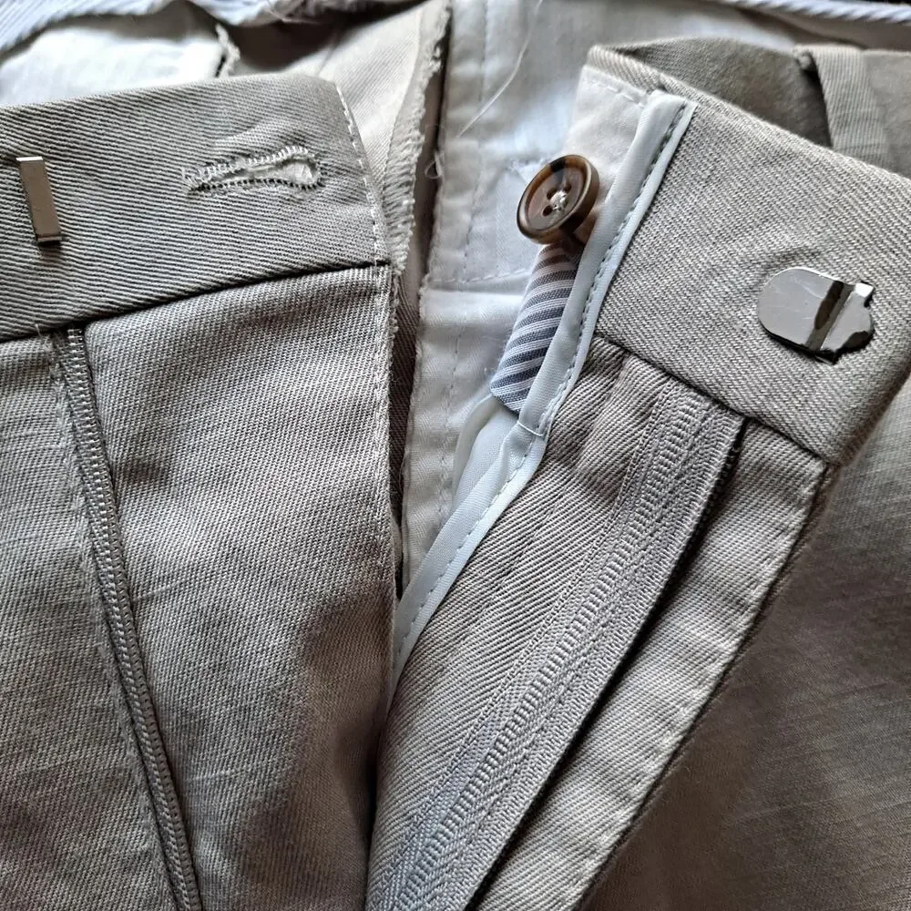 Banana Republic Tailored Linen Blend Trousers Dress Pants Khaki Mens Size 36x32